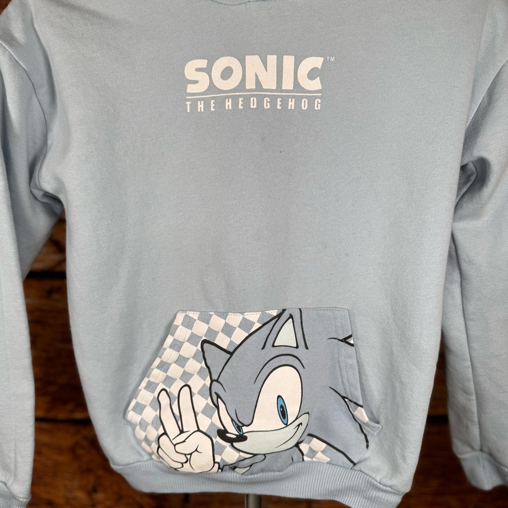 Sonic the Hedgehog Kids Hoodie Youth XL Blue Graphic Pullover Kangaroo Pocketβ - Picture 2 of 8